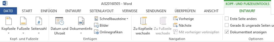 Die Dokumentinfo finden Sie in den Kopf- und Fußzeilentools